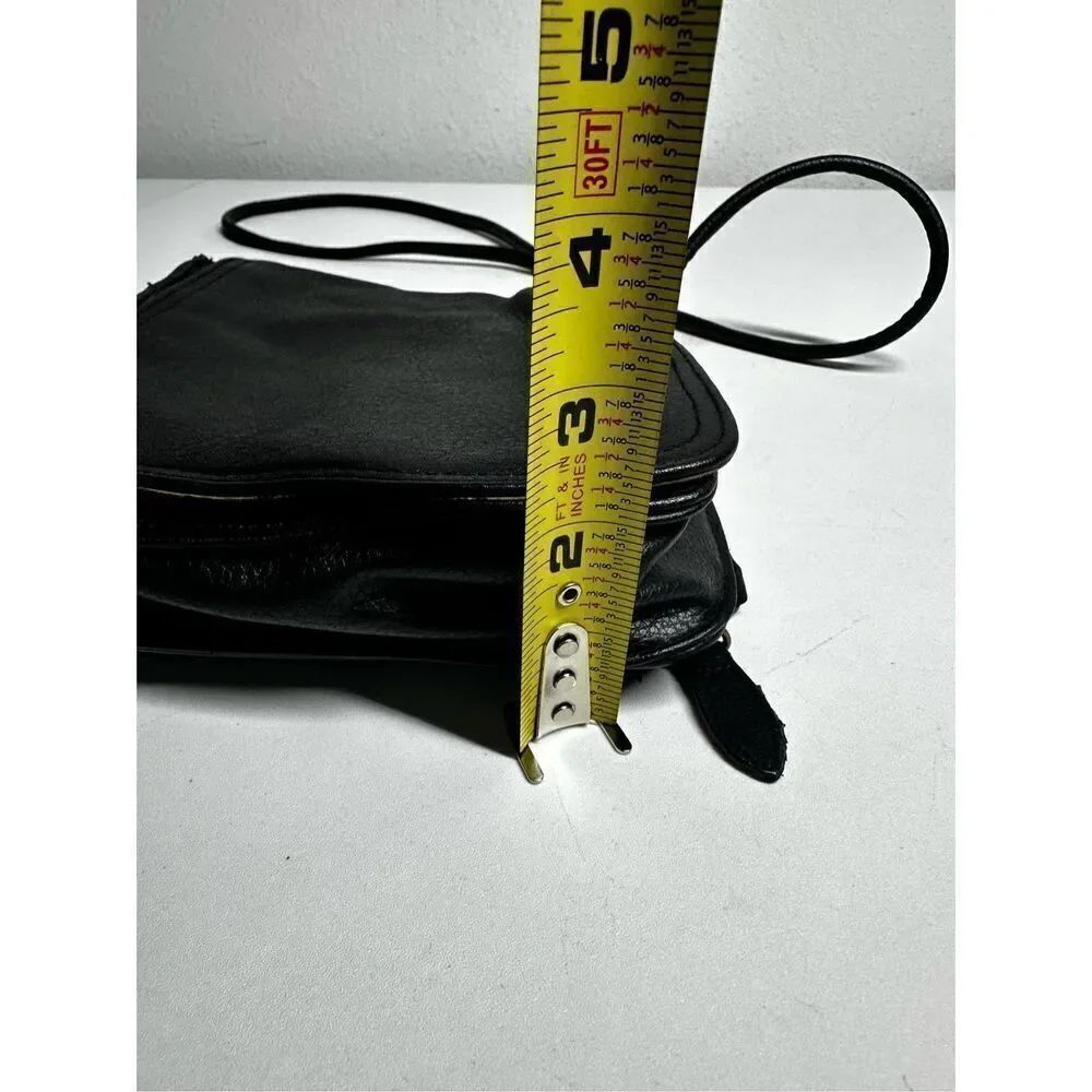 Unisex Faux Leather Black Crossbody Bag with Card Slots Plaid Lined - Picture 9 of 14